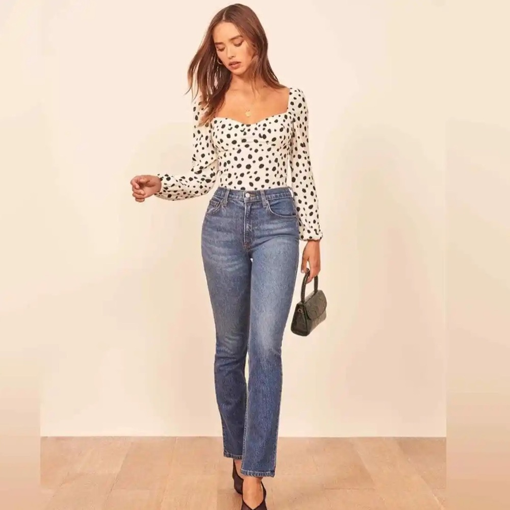 Reformation Reign Polka Dot Top in Ink Blot